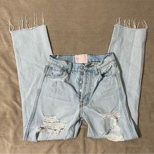 revice straight leg light wash distressed jeans